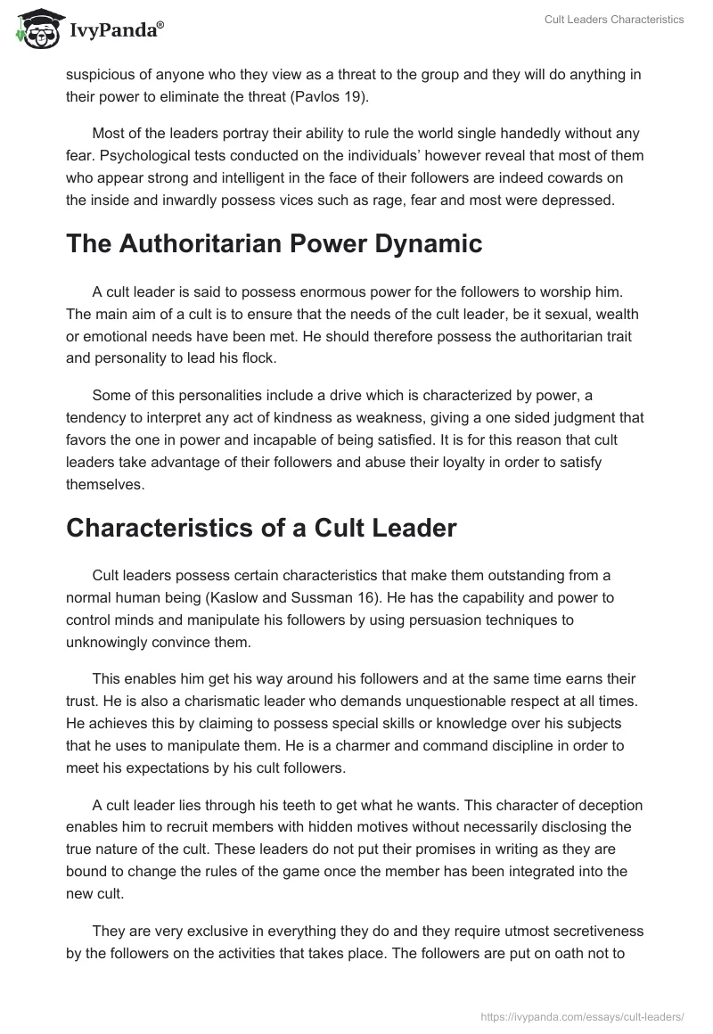 Cult Leaders Characteristics. Page 4