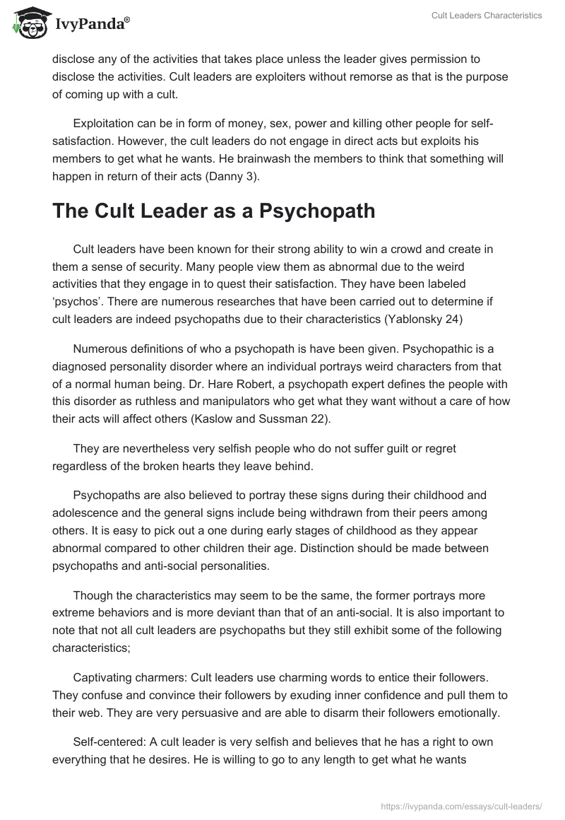 Cult Leaders Characteristics. Page 5