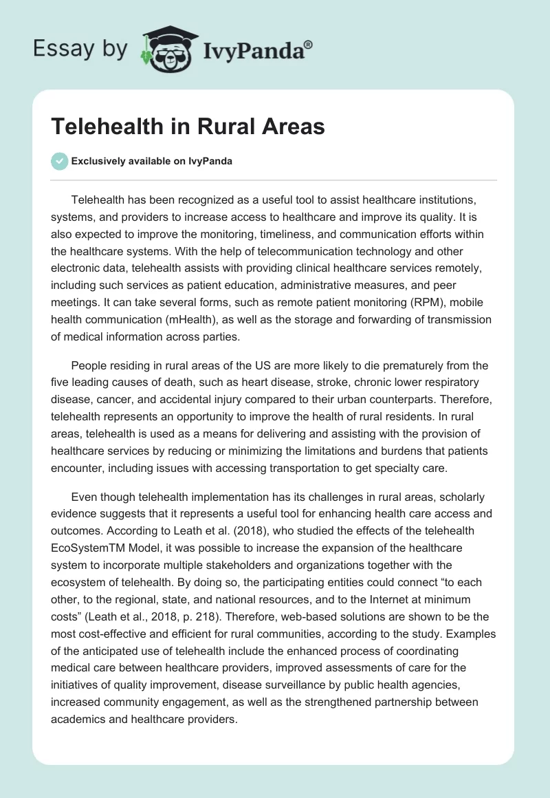 Telehealth in Rural Areas. Page 1