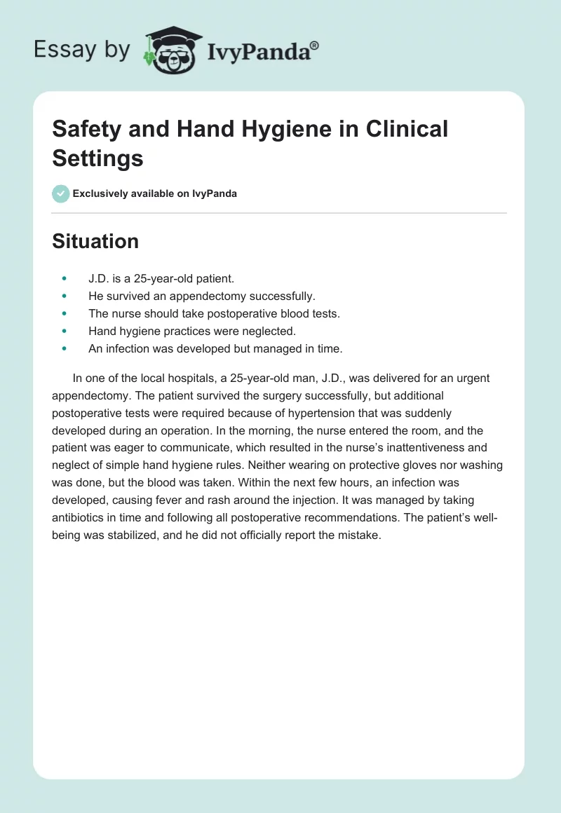 Safety and Hand Hygiene in Clinical Settings. Page 1