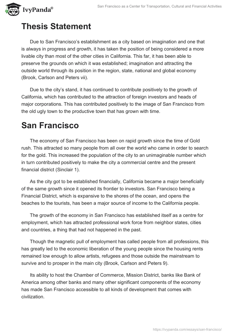San Francisco as a Center for Transportation, Cultural and Financial Activities. Page 2