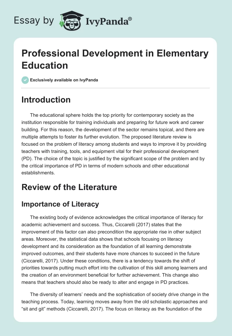 Professional Development in Elementary Education. Page 1