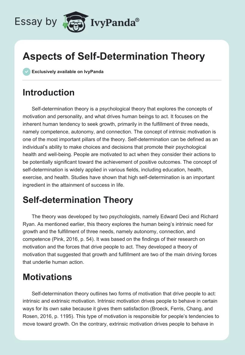 Aspects of Self-Determination Theory. Page 1