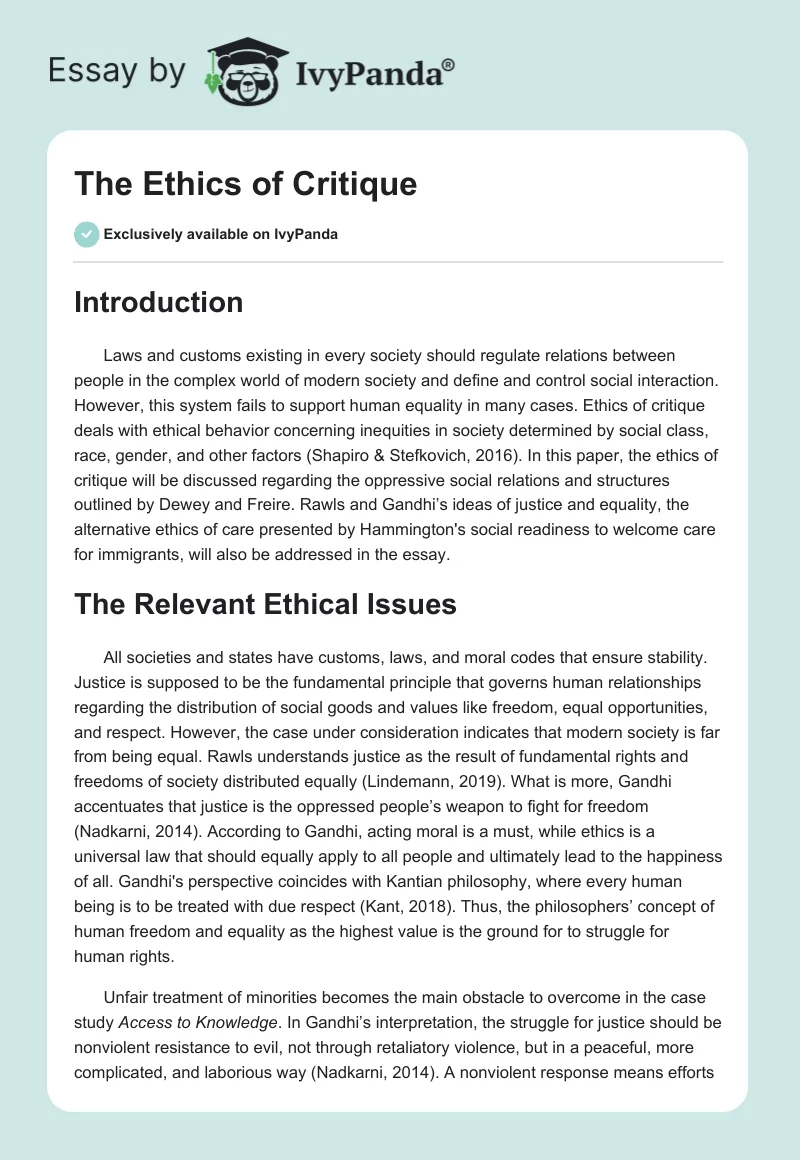 The Ethics of Critique. Page 1