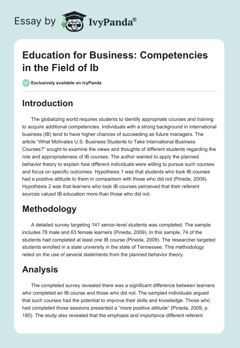Education for Business: Competencies in the Field of Ib. Page 1