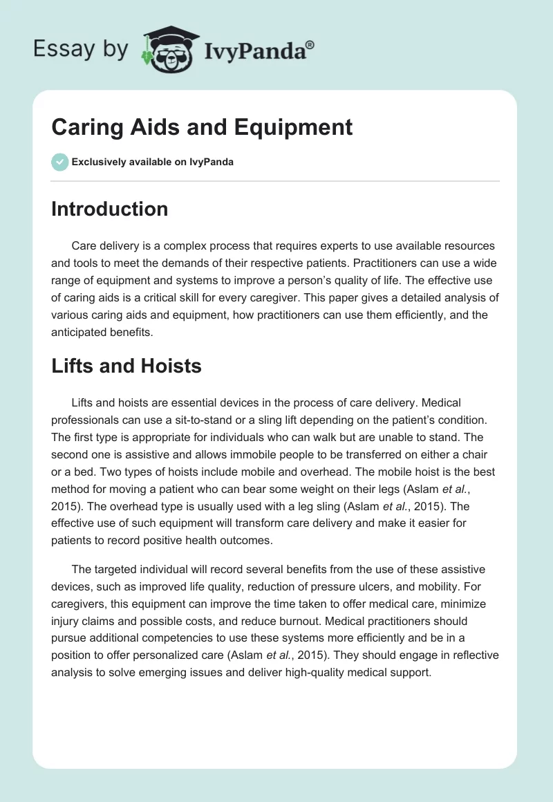 Caring Aids and Equipment. Page 1