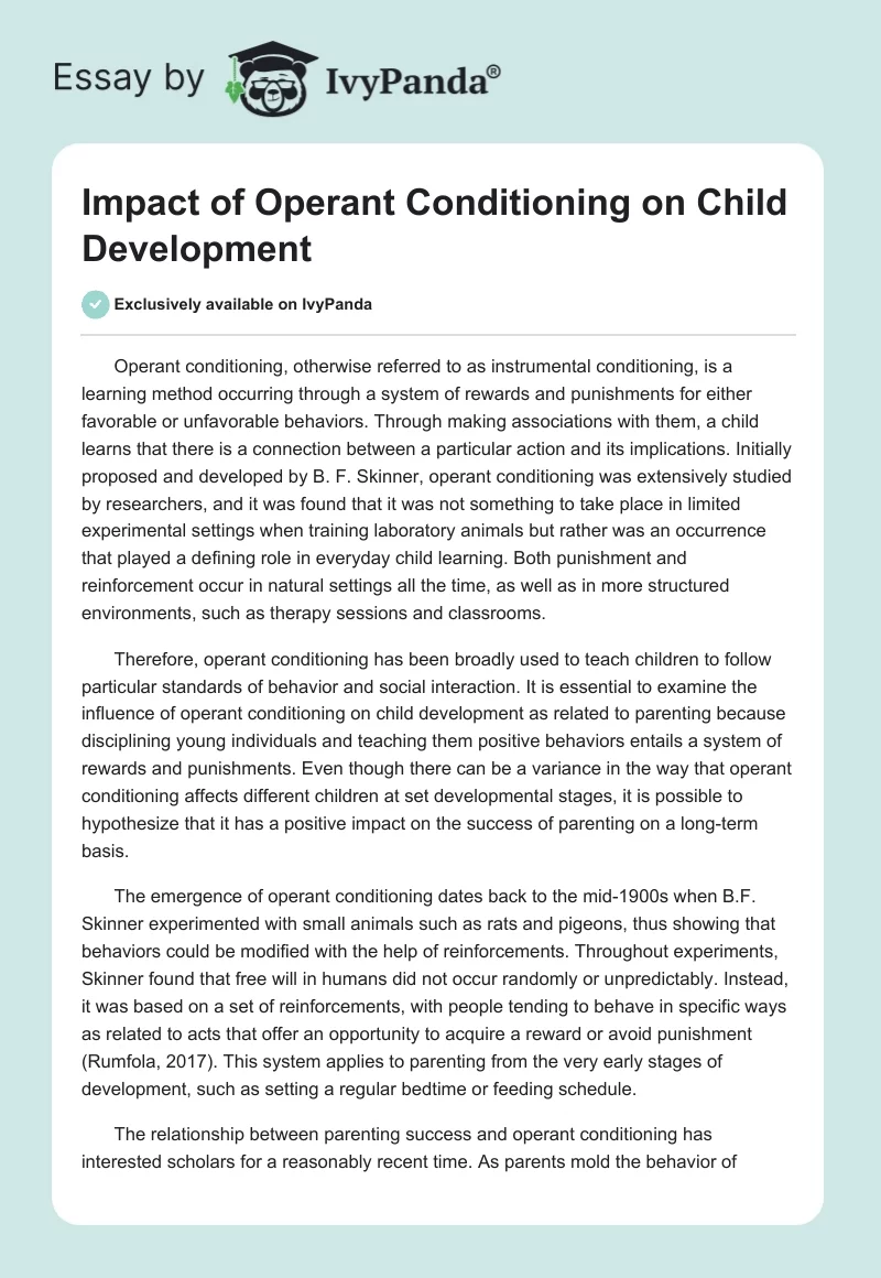Impact of Operant Conditioning on Child Development. Page 1