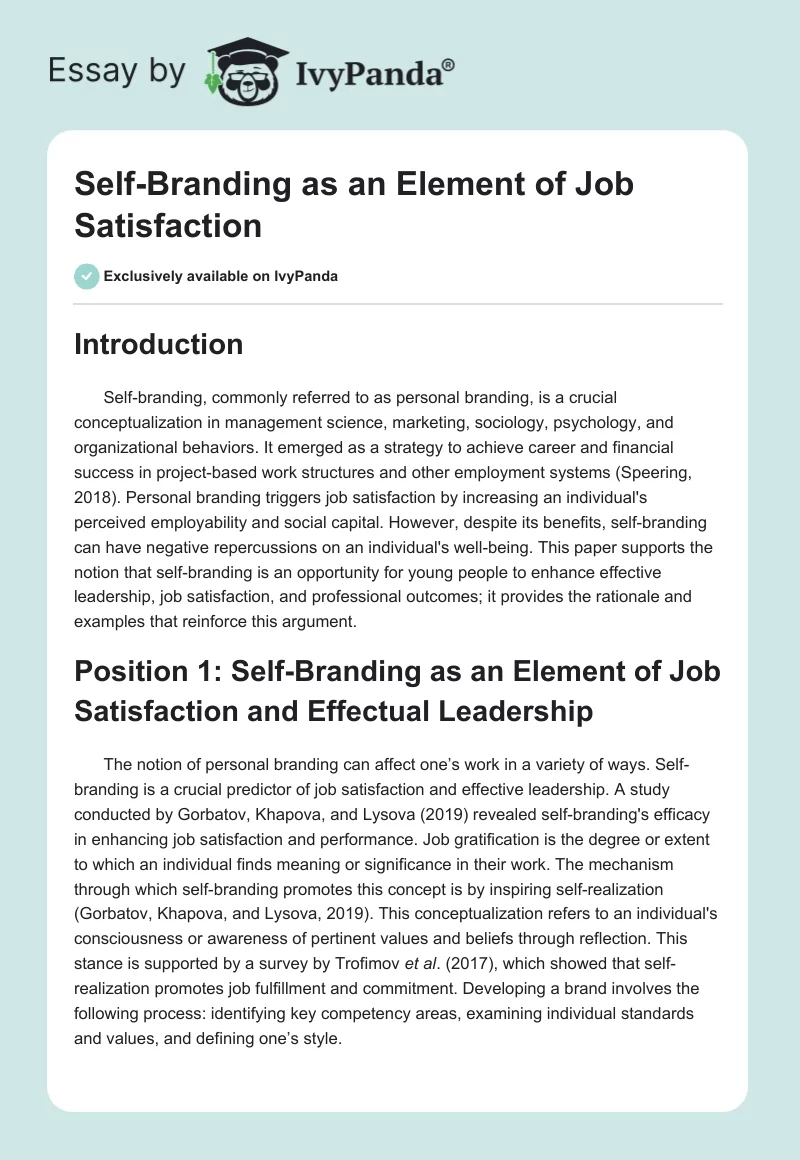 Self-Branding as an Element of Job Satisfaction. Page 1
