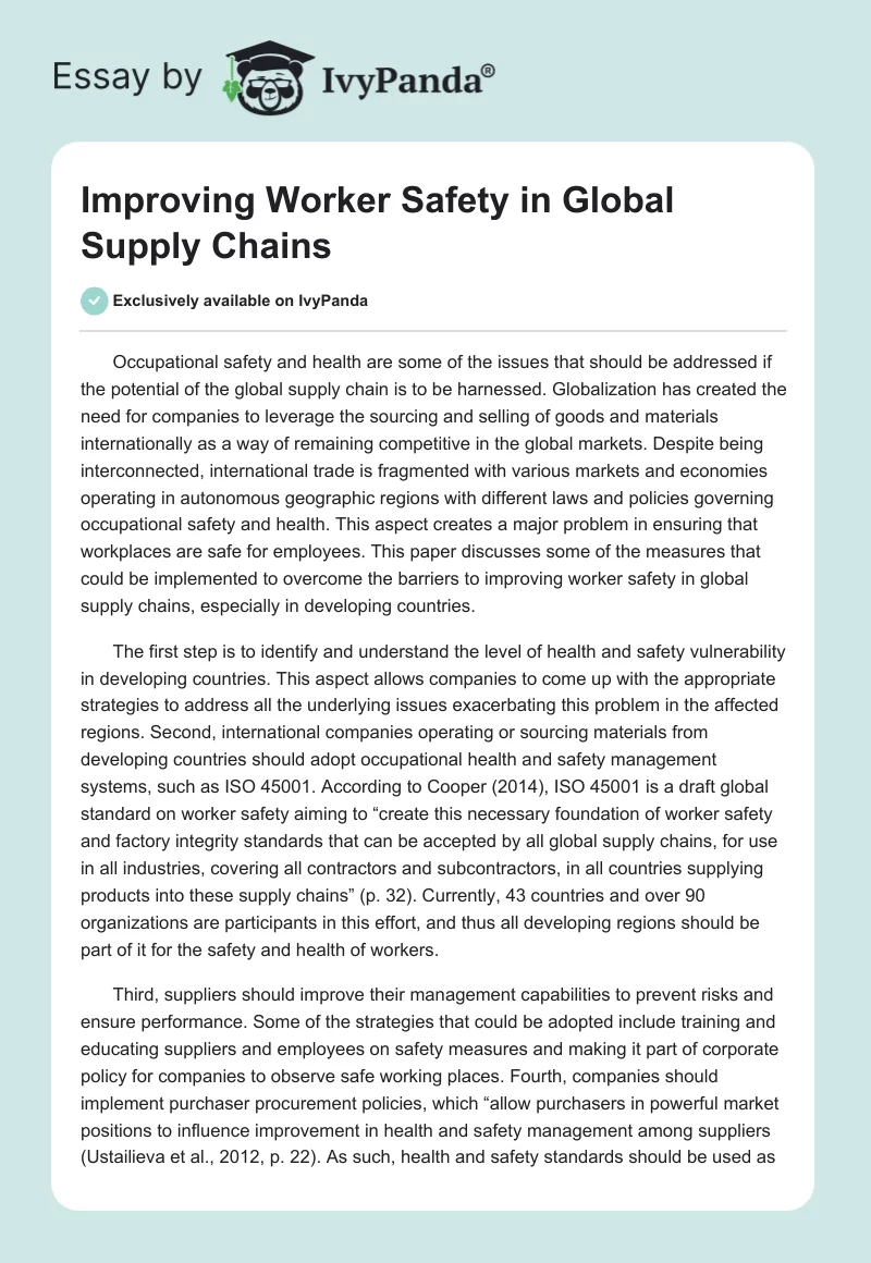 Improving Worker Safety in Global Supply Chains. Page 1