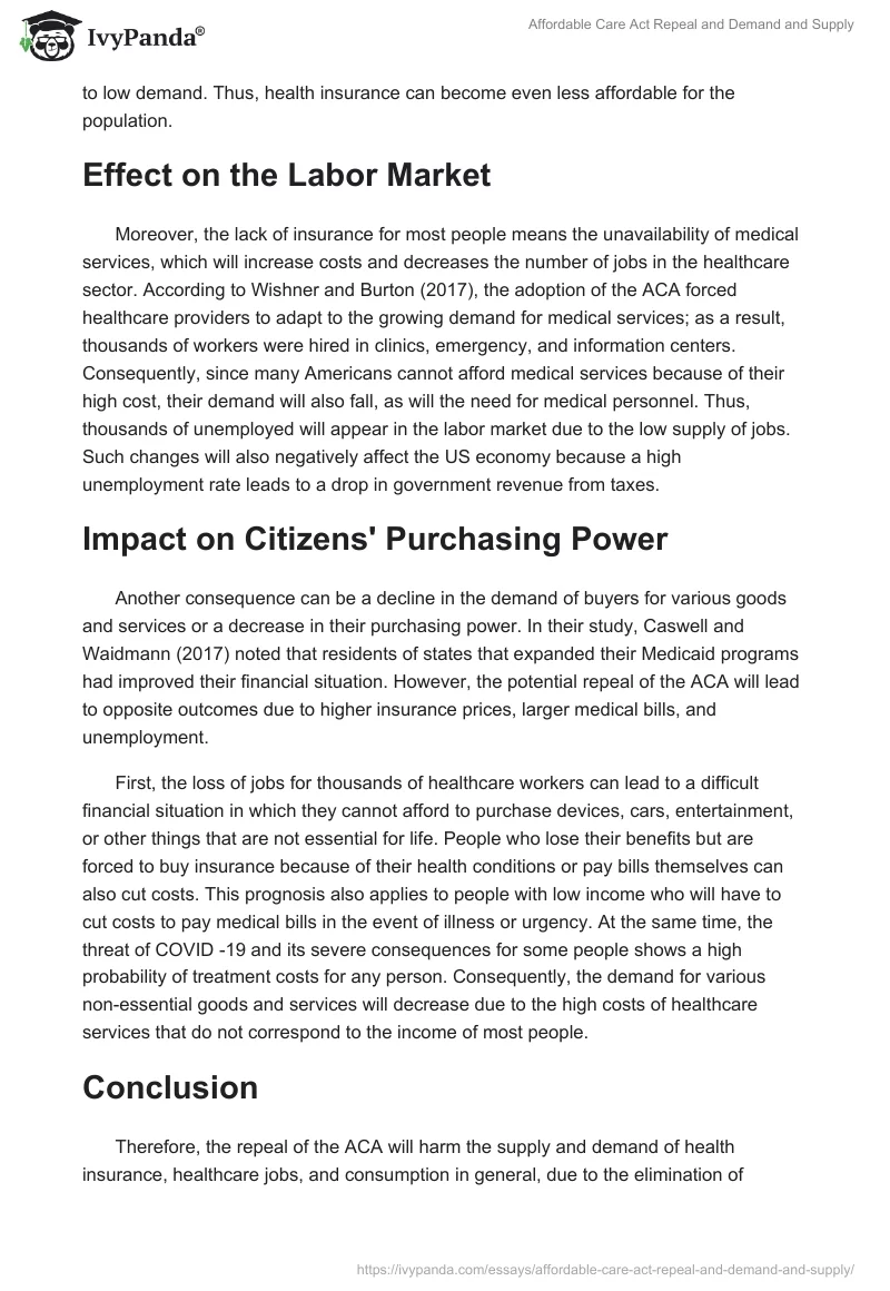 Affordable Care Act Repeal and Demand and Supply. Page 2