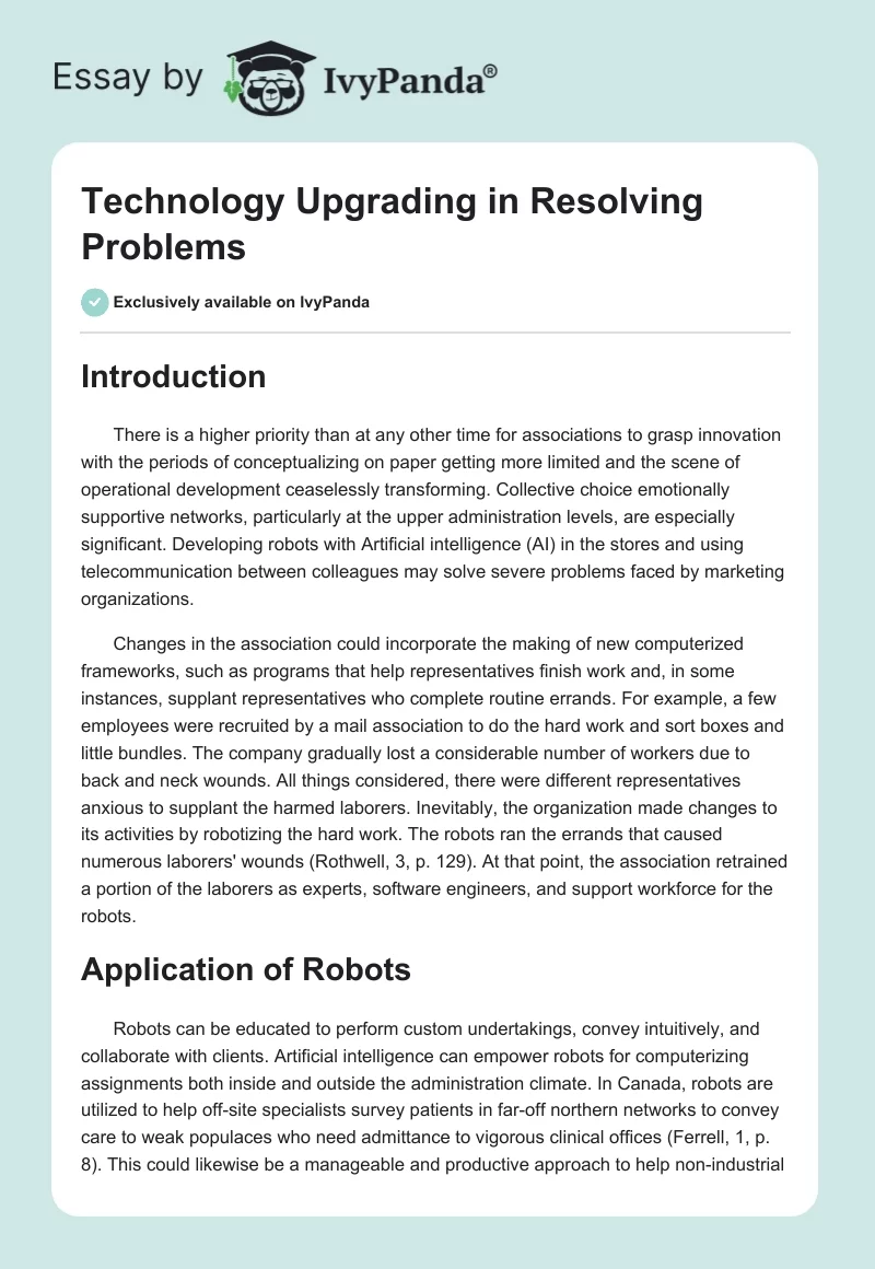 Technology Upgrading in Resolving Problems. Page 1