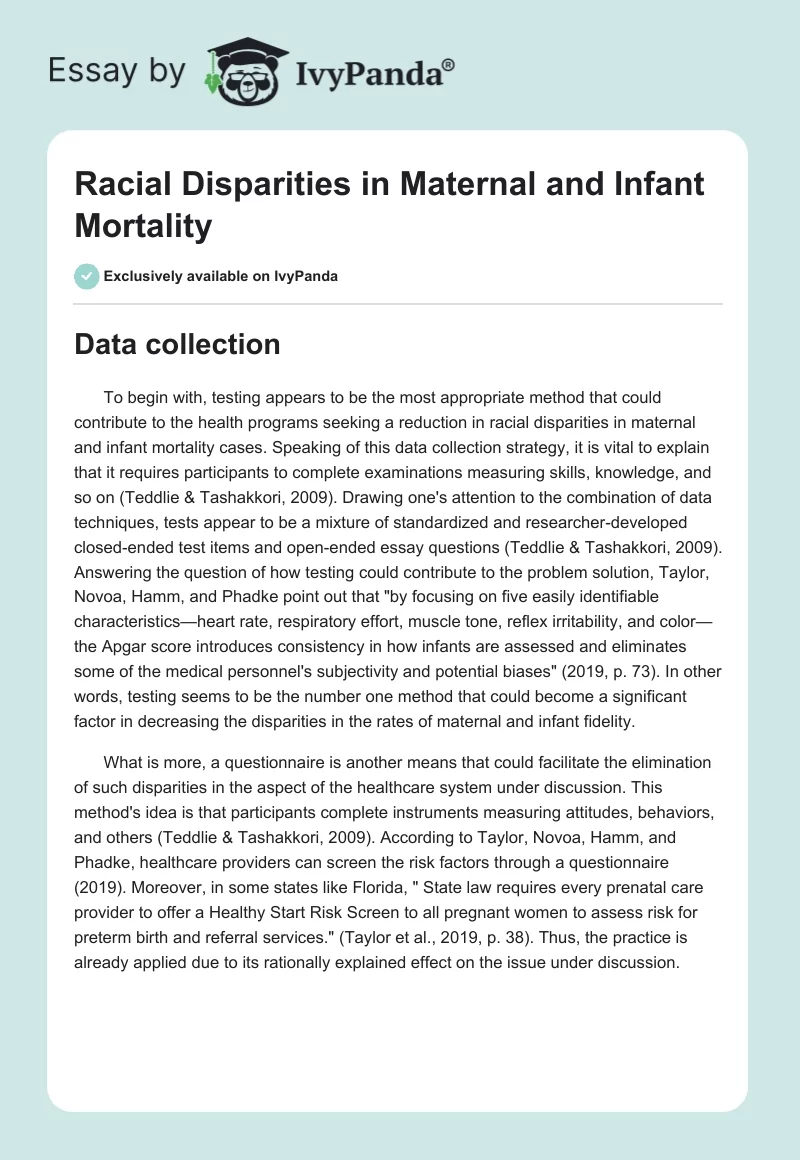 Racial Disparities in Maternal and Infant Mortality. Page 1