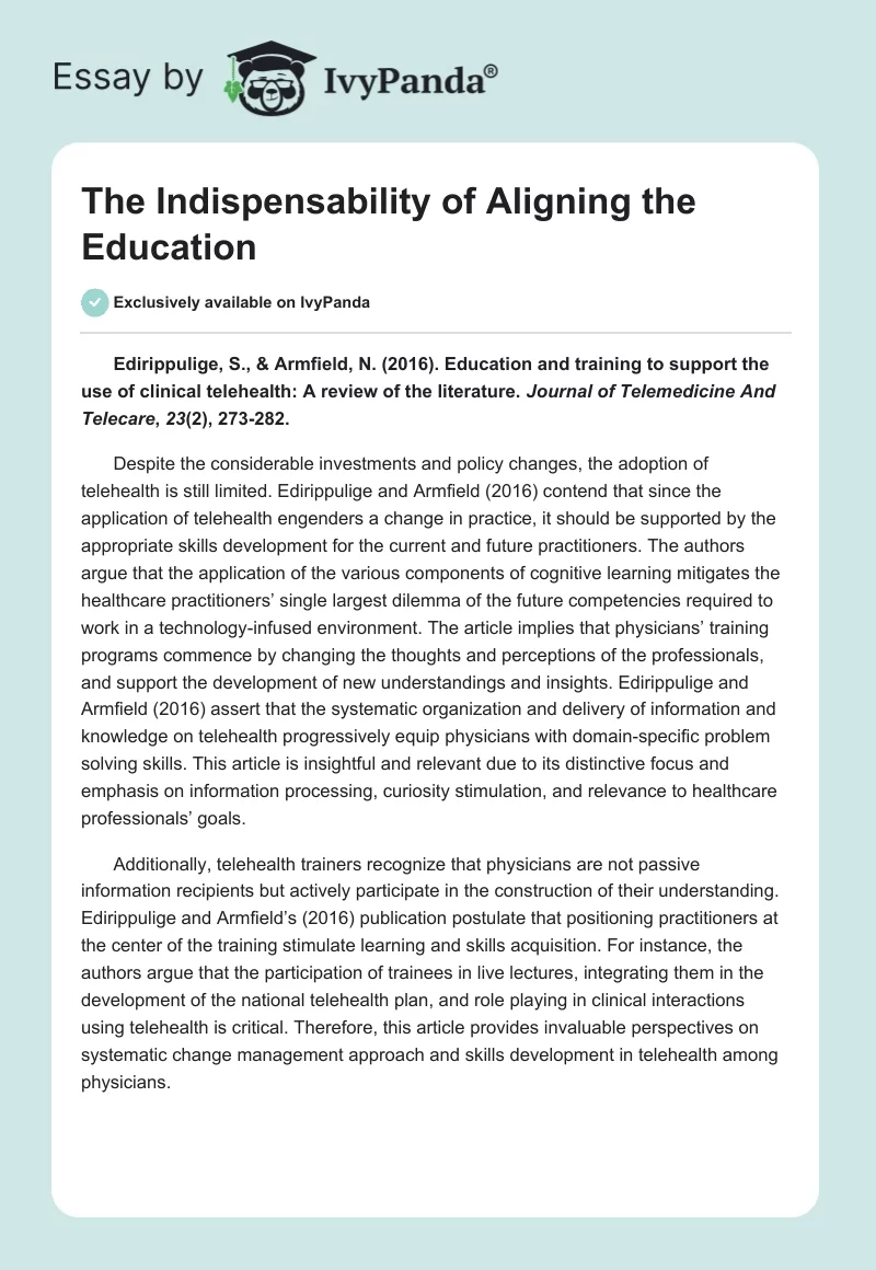 The Indispensability of Aligning the Education. Page 1