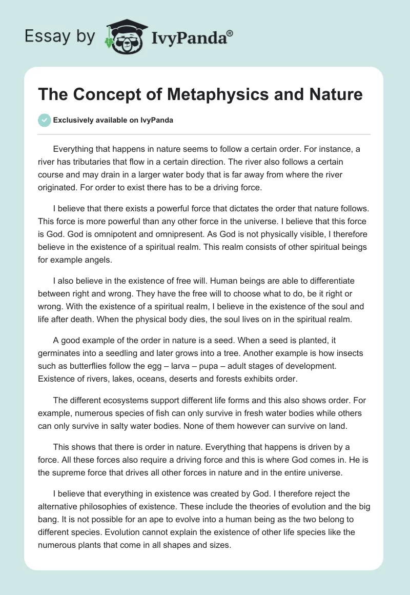 The Concept of Metaphysics and Nature. Page 1