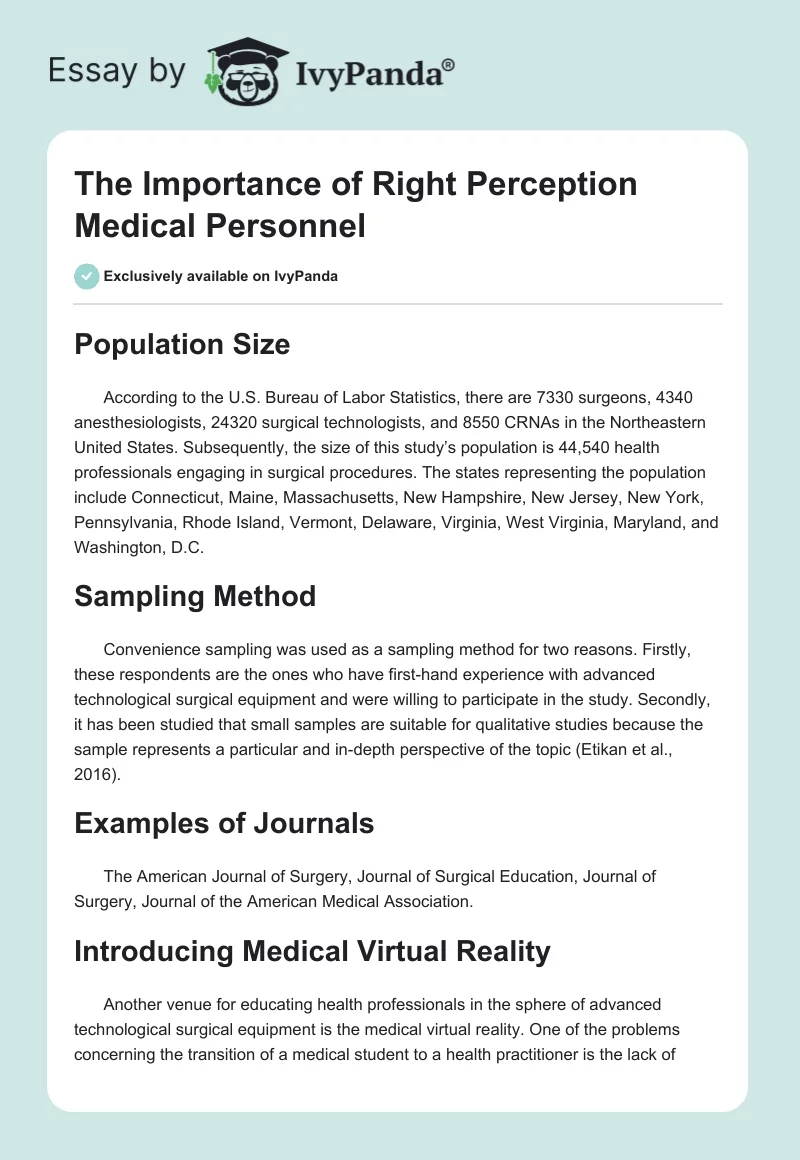 The Importance of Right Perception Medical Personnel. Page 1
