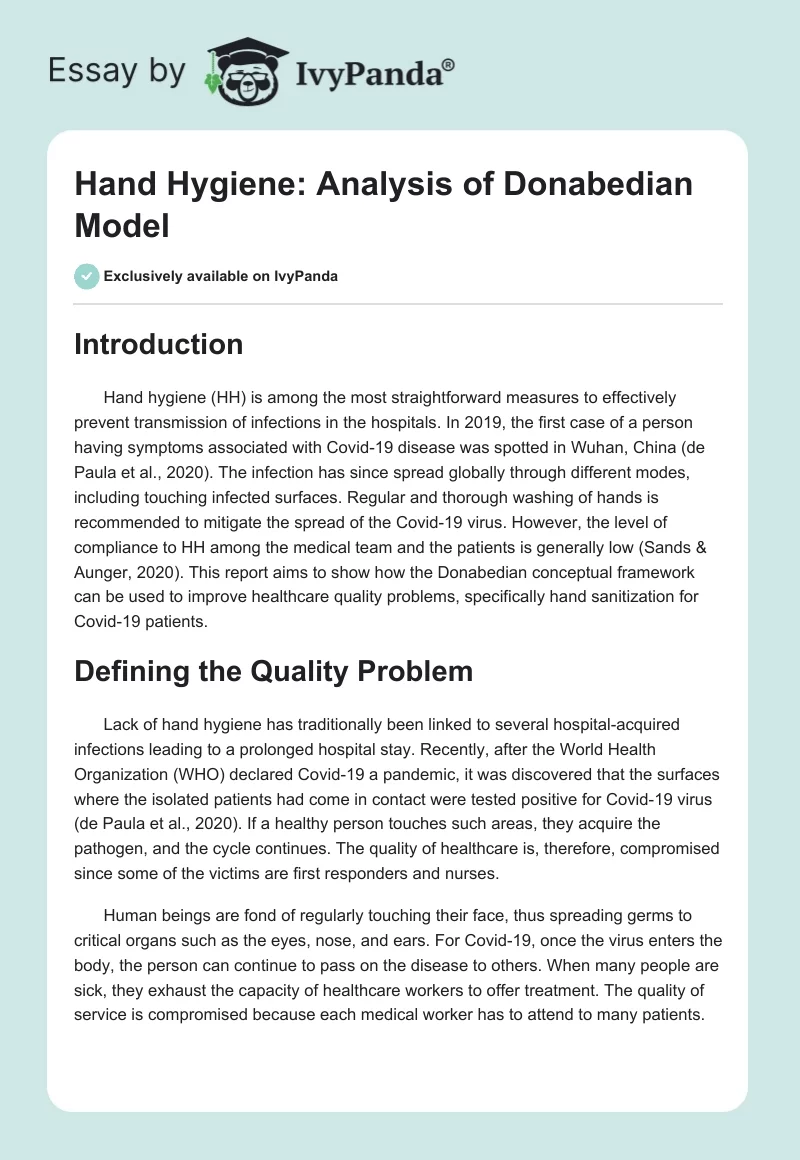 Hand Hygiene: Analysis of Donabedian Model. Page 1