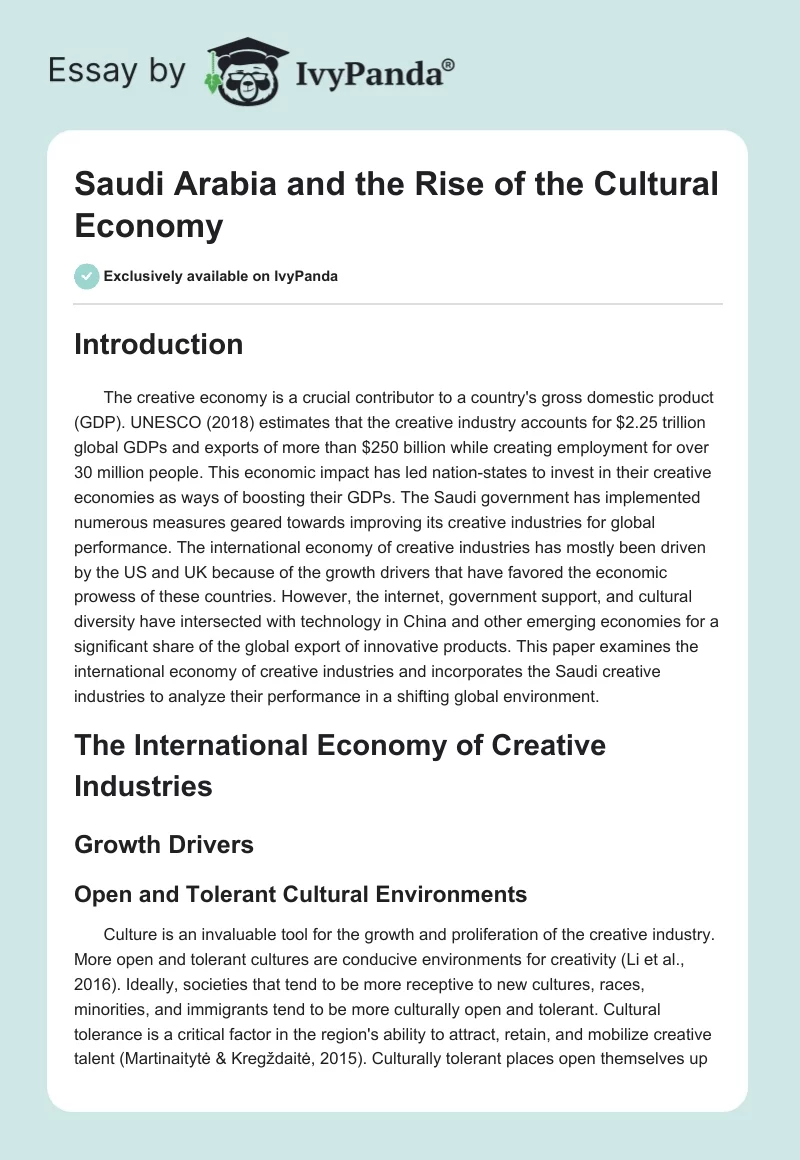 Saudi Arabia and the Rise of the Cultural Economy. Page 1