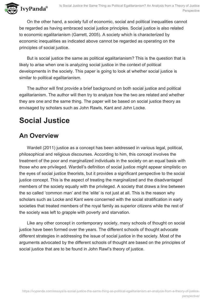 Is Social Justice the Same Thing as Political Egalitarianism? An Analysis from a Theory of Justice Perspective. Page 2