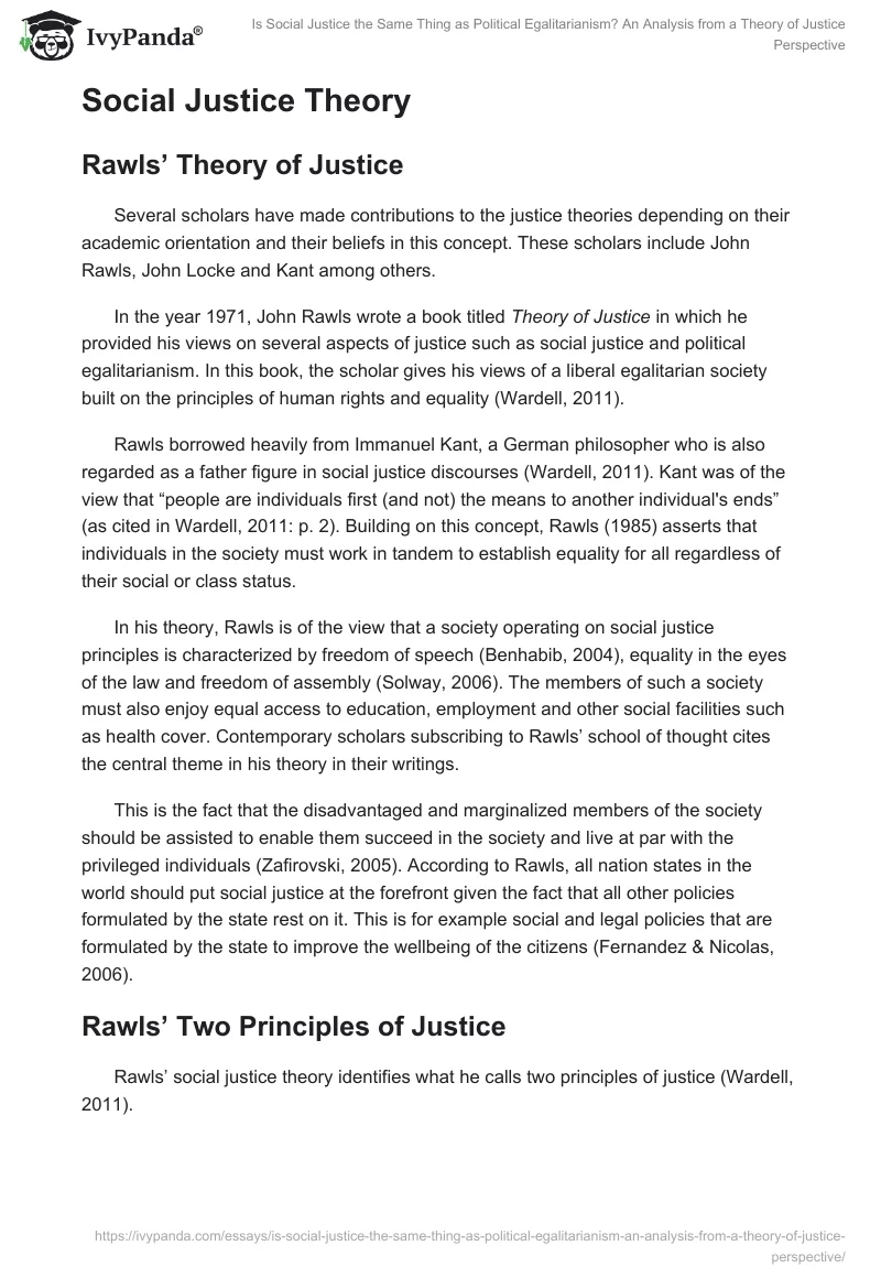 Is Social Justice the Same Thing as Political Egalitarianism? An Analysis from a Theory of Justice Perspective. Page 3