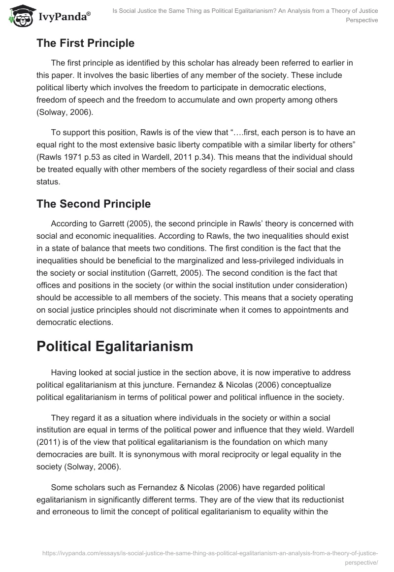 Is Social Justice the Same Thing as Political Egalitarianism? An Analysis from a Theory of Justice Perspective. Page 4