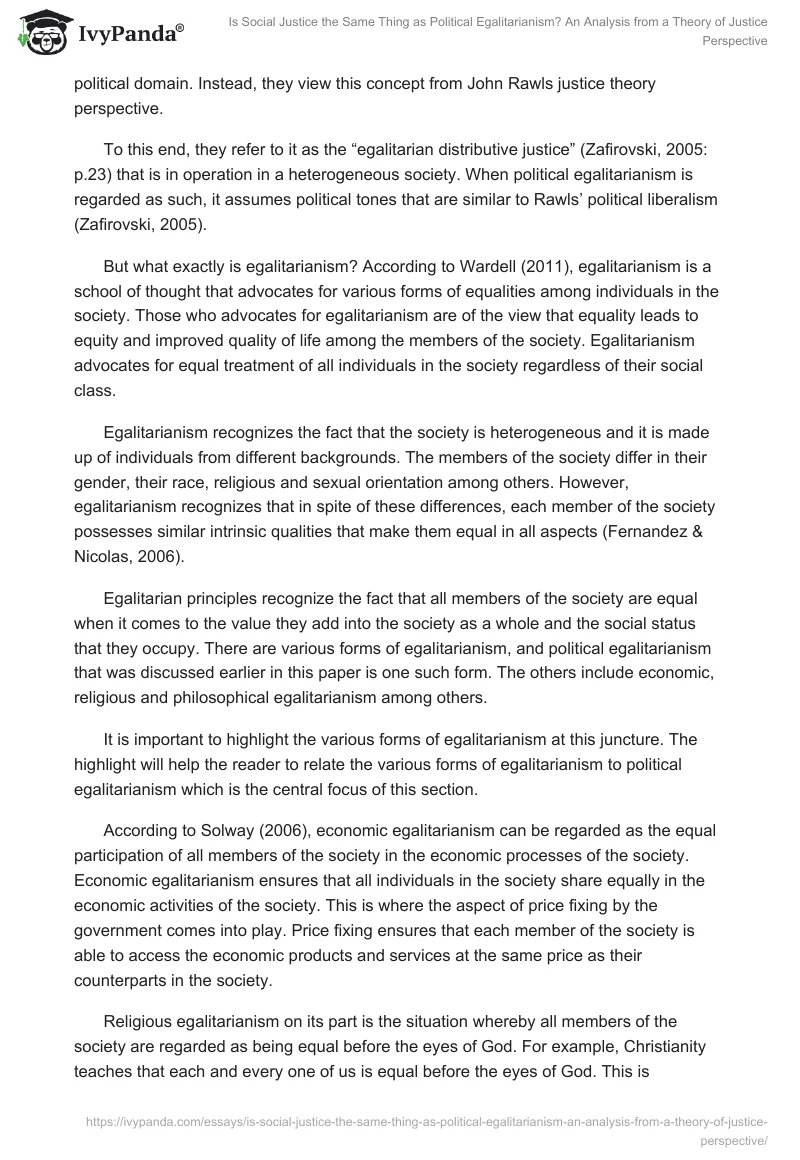 Is Social Justice the Same Thing as Political Egalitarianism? An Analysis from a Theory of Justice Perspective. Page 5