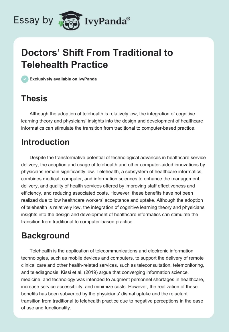 Doctors’ Shift From Traditional to Telehealth Practice. Page 1
