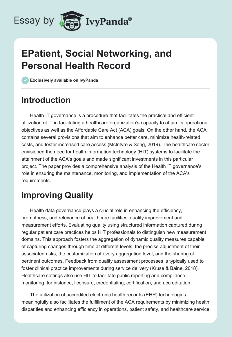 EPatient, Social Networking, and Personal Health Record. Page 1