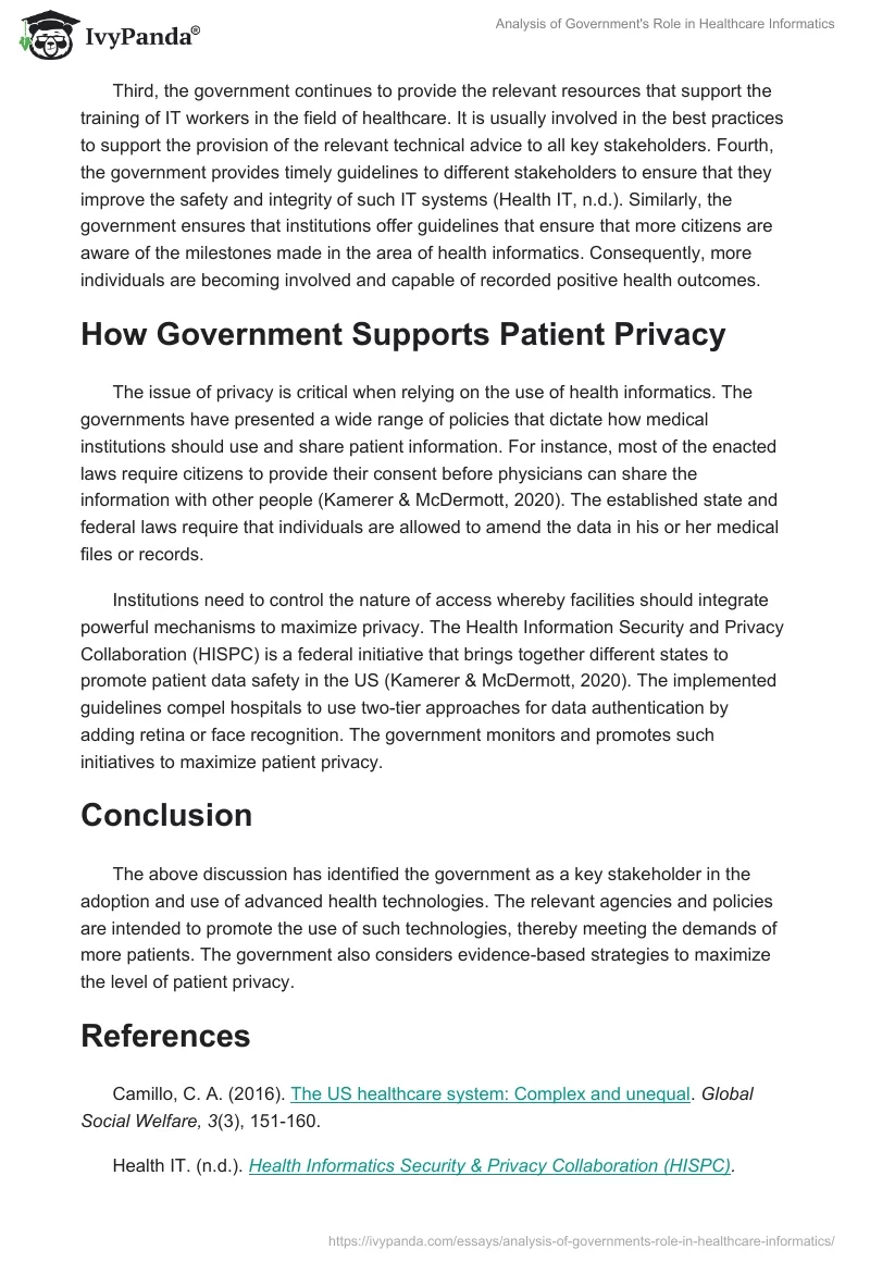 Analysis of Government's Role in Healthcare Informatics. Page 2
