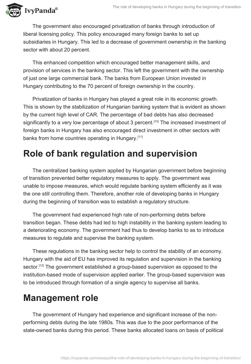 The role of developing banks in Hungary during the beginning of transition. Page 5