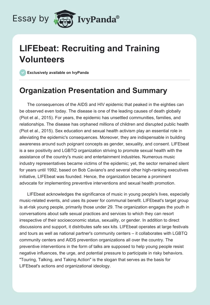 LIFEbeat: Recruiting and Training Volunteers. Page 1
