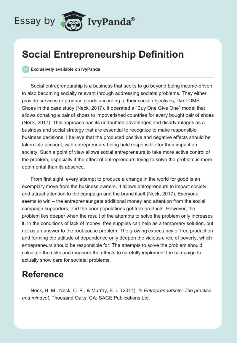 Social Entrepreneurship Definition. Page 1