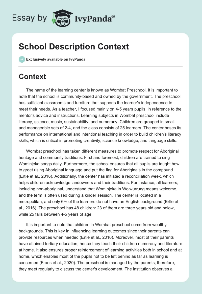 School Description Context. Page 1