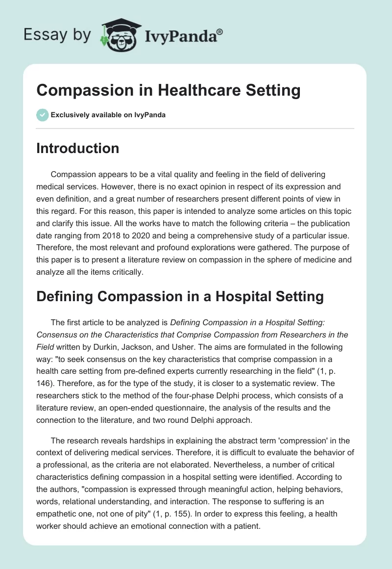 Compassion in Healthcare Setting. Page 1