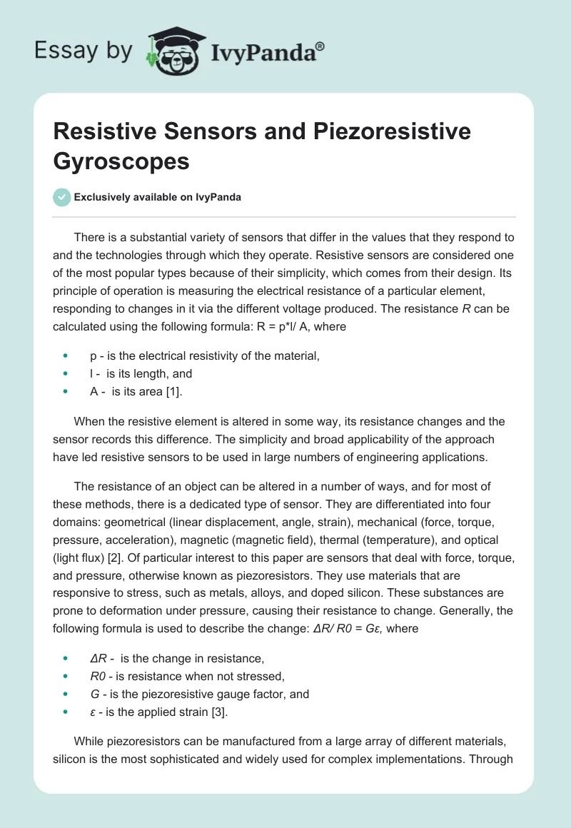 Resistive Sensors and Piezoresistive Gyroscopes. Page 1