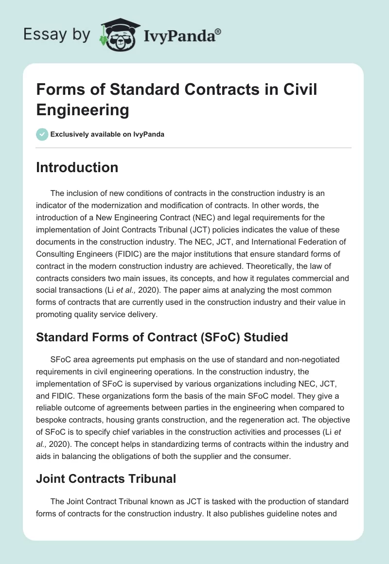 Forms of Standard Contracts in Civil Engineering. Page 1