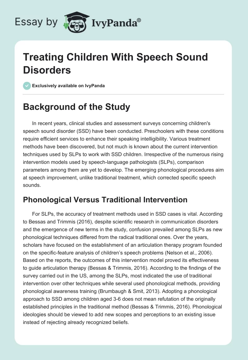 Treating Children With Speech Sound Disorders. Page 1