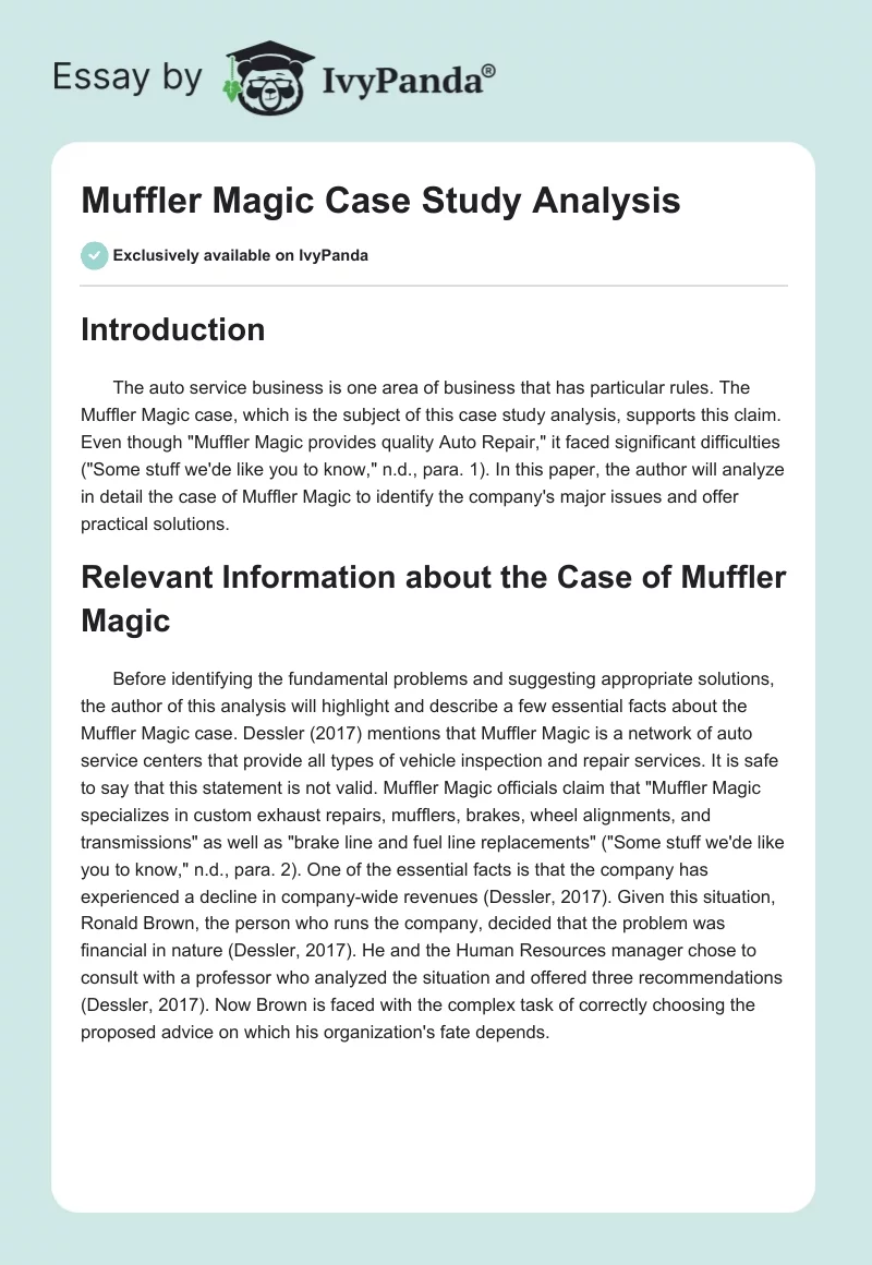 Muffler Magic Case Study Analysis. Page 1