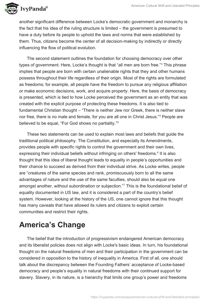 American Cultural Shift and Liberalist Principles. Page 2