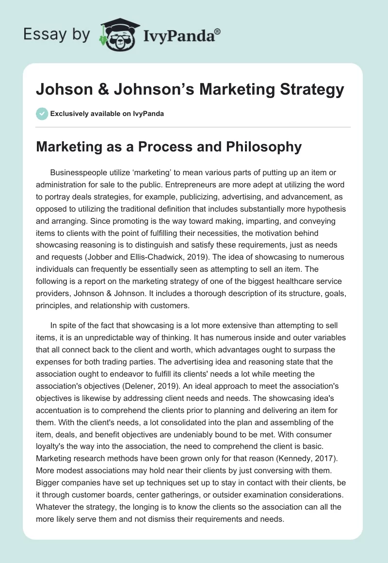 Johson & Johnson’s Marketing Strategy. Page 1