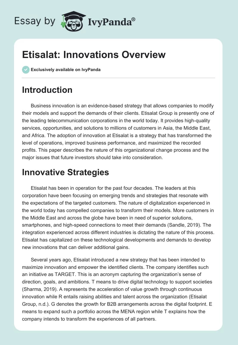 Etisalat: Innovations Overview. Page 1