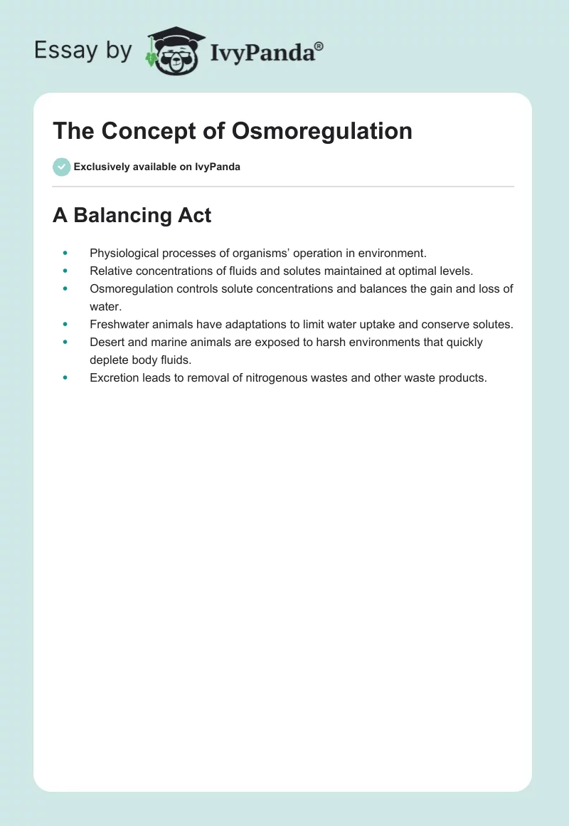 The Concept of Osmoregulation. Page 1
