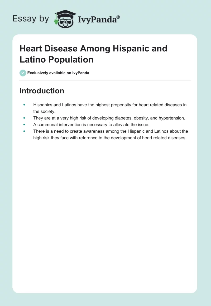 Heart Disease Among Hispanic and Latino Population. Page 1