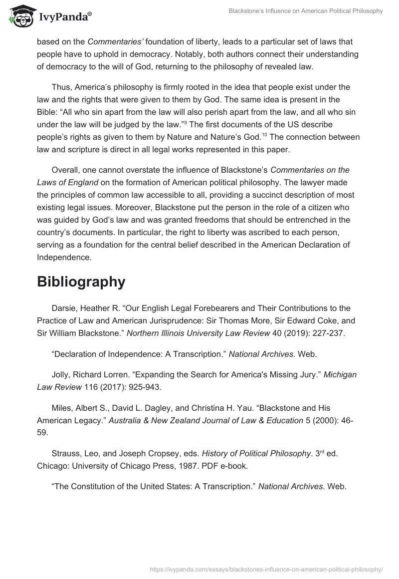 Blackstone’s Influence on American Political Philosophy. Page 2