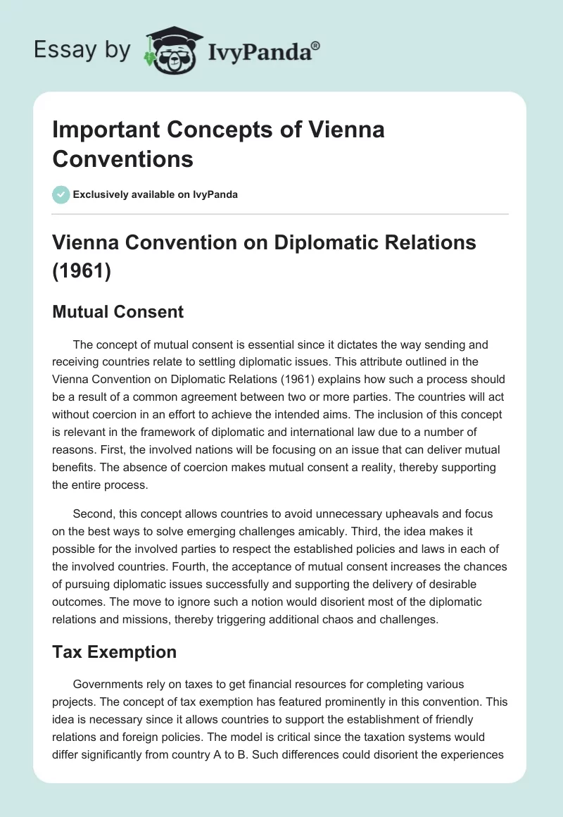 Important Concepts of Vienna Conventions. Page 1