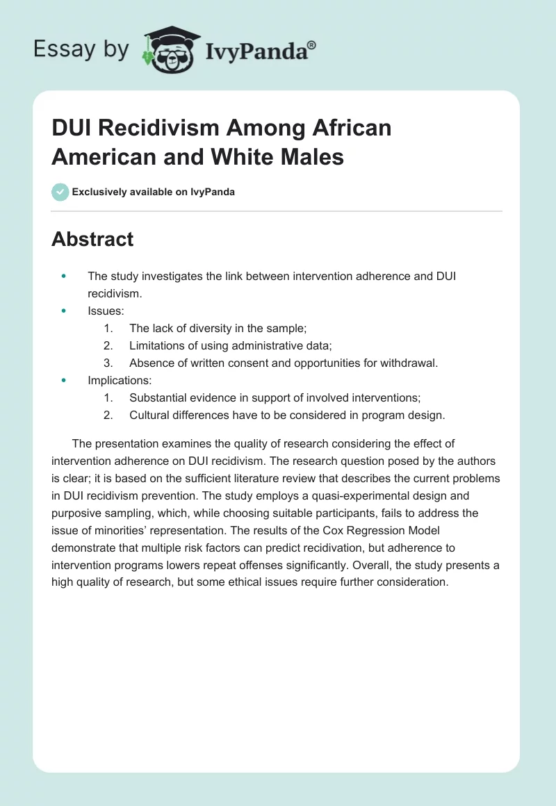 DUI Recidivism Among African American and White Males. Page 1