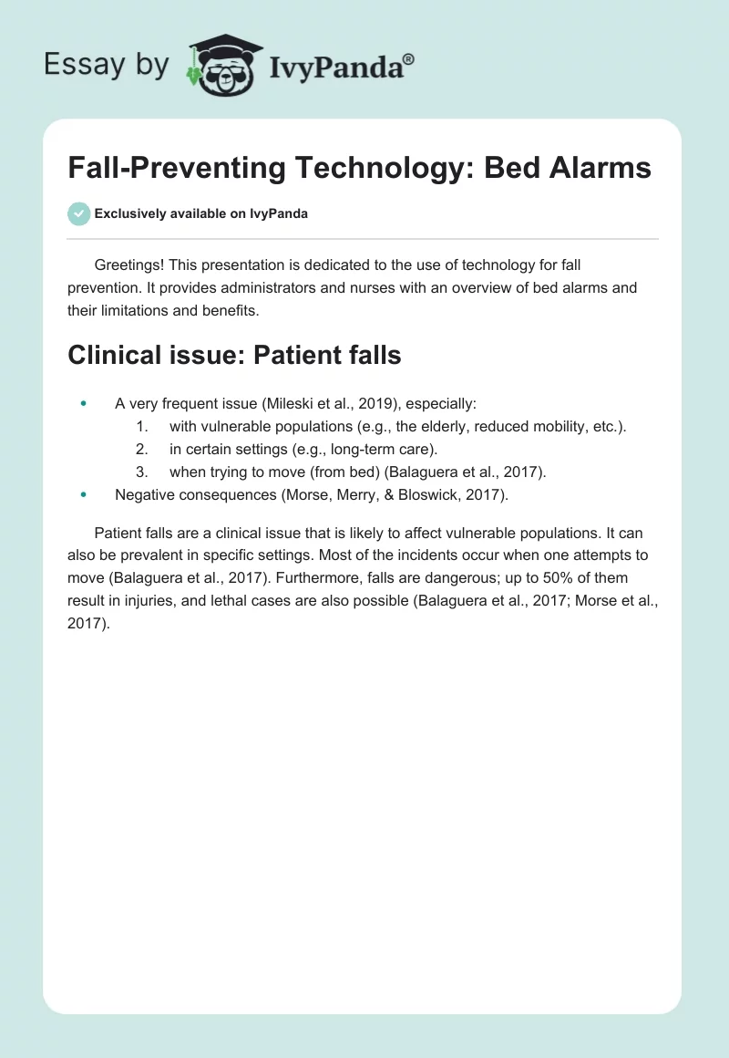 Fall-Preventing Technology: Bed Alarms. Page 1