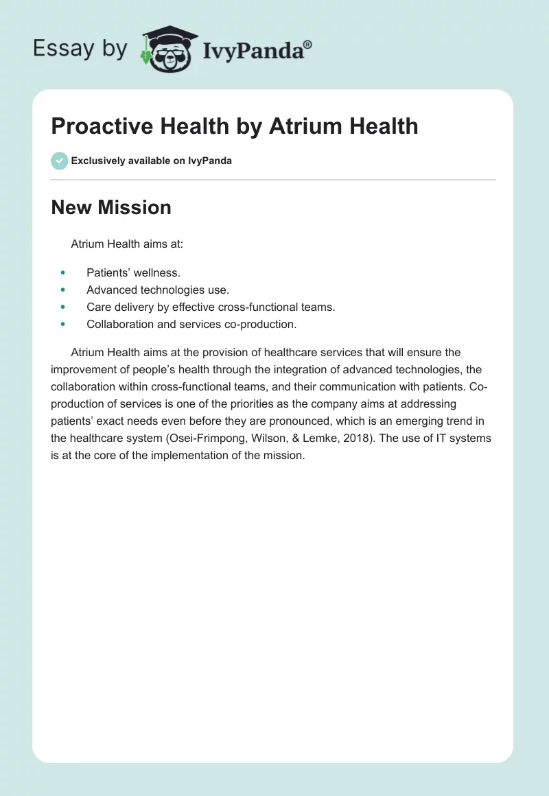 Proactive Health by Atrium Health. Page 1