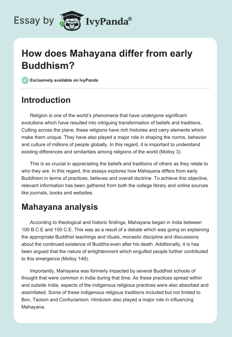 How Does Mahayana Differ From Early Buddhism?. Page 1