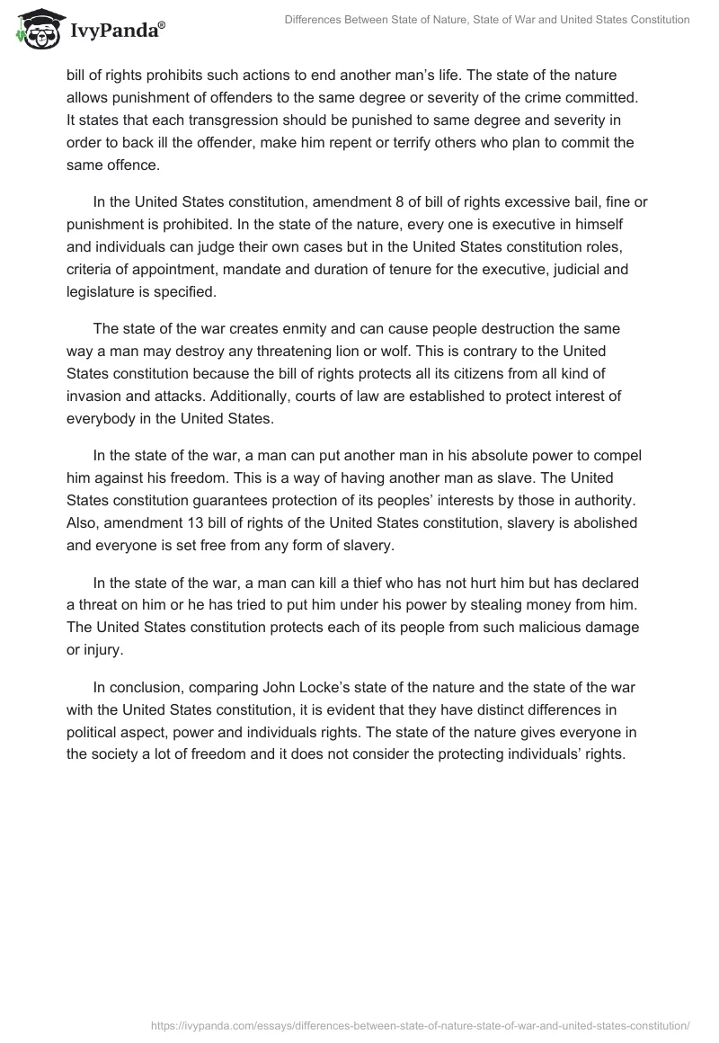 Differences Between State of Nature, State of War and United States Constitution. Page 3