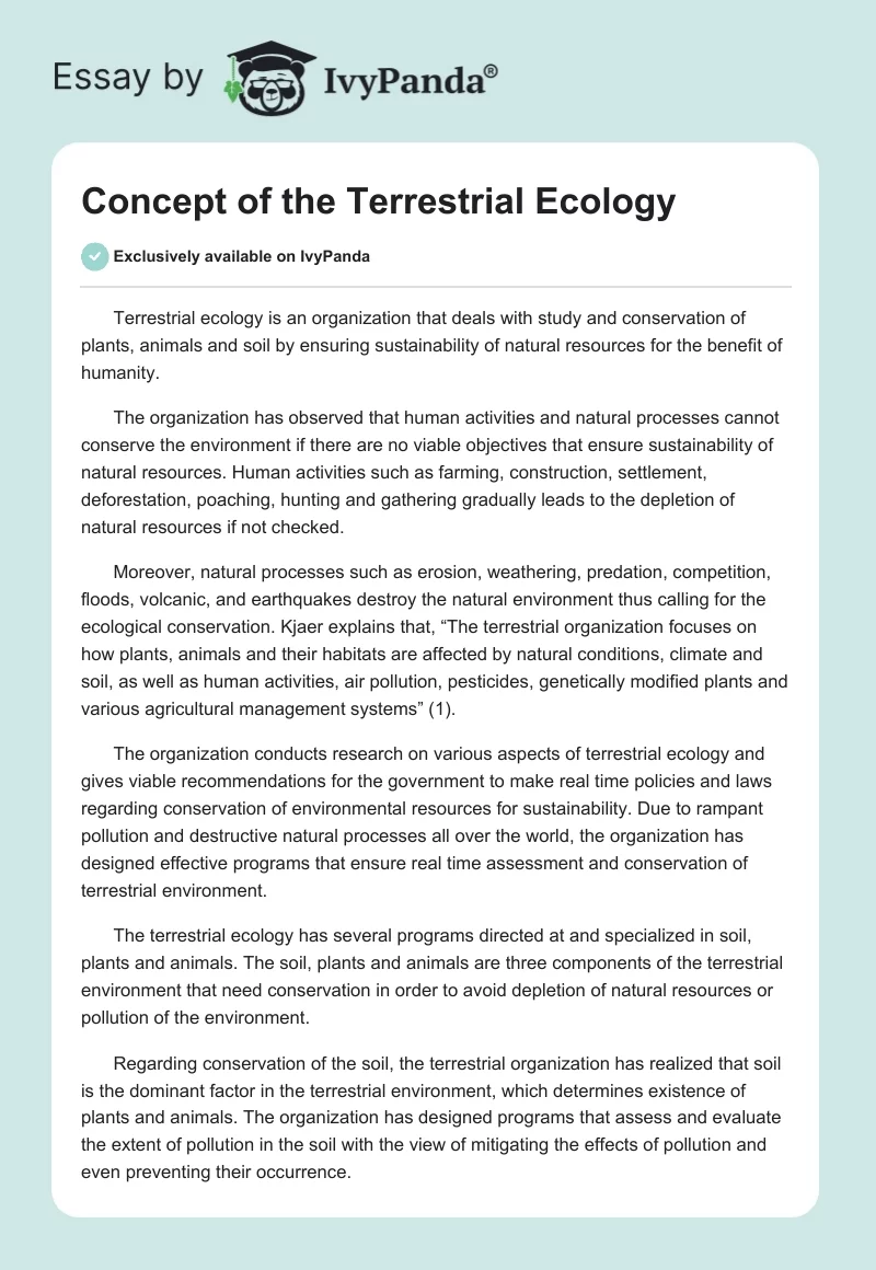 Concept of the Terrestrial Ecology. Page 1